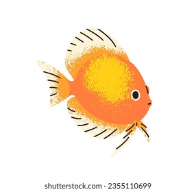 Deliciosa natación exótica de peces tropicales. Animal acuático marino, criatura acuario ornamental decorativa. Pequeño disco, simfisodon. Ilustración vectorial plana aislada en fondo blanco