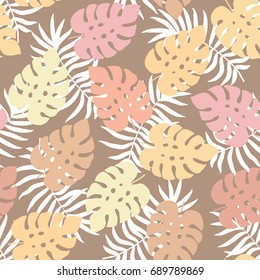 Cute exotic vector seamless pattern with monstera and palm leaves