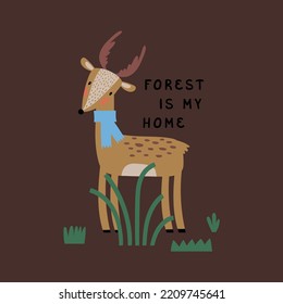 cute explorer deer drawing as vector for kids fashion print