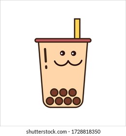 Cute Expression of Brown Sugar Bubble Tea Vector Design