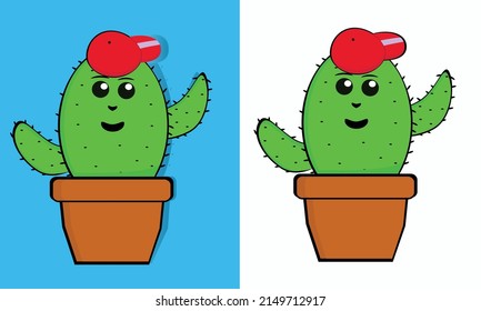 cute expression cactus in pot wearing hat