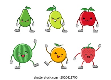 cute expression illustration, fruit characters.
oranges, apples, mangoes, strawberries, avocados and watermelons
