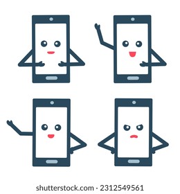 expresión linda carácter smartphone.set de ilustración vectorial de estilo diferente