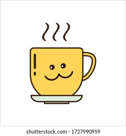 Cute Expression of Yellow Coffee Cup Vector Design