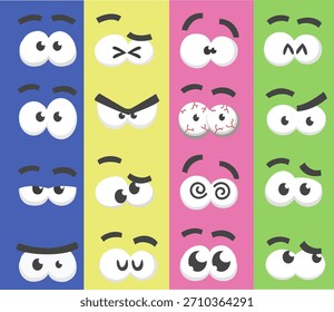 Cute Expresive Eye Expression Funny Happy Sad Angry Chibi Art Style Vector Personaje Elementos de diseño