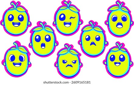 Cute And Expressive Manggo Stickers. Neon Flame Emotions