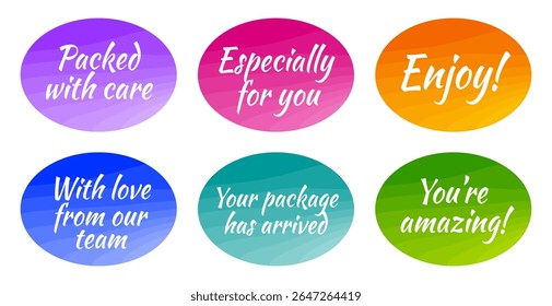 Cute and expressive stickers that show appreciation and build customer loyalty. With messages like “You're amazing” and “Packed with care”, these labels are great for personal touches in orders, gift 