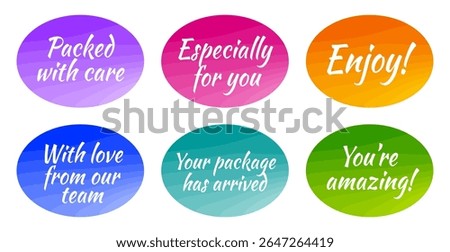 Cute and expressive stickers that show appreciation and build customer loyalty. With messages like “You're amazing” and “Packed with care”, these labels are great for personal touches in orders, gift 