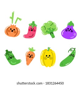 Cute Expressive Vegetable Characters Doodle Illustration Premium Vector