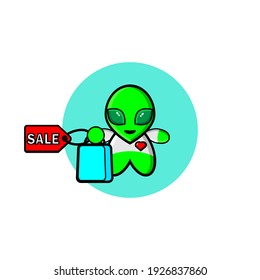 Cute extraterrestrial character shopping illustration design