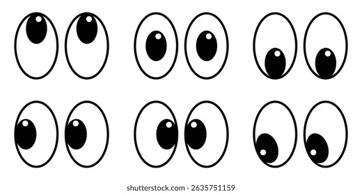 Cute Eye Area Vector Icon Set. Design of cartoon eyes looking. Eyes Icon Set. cartoon eyes icon. Vector cute cartoon eyes,  Kawaii emotions with different expressions. cartoon thoughtful gaze. 