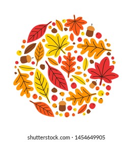 Cute eye catching bright botanical Autumn Leaves background in traditional colors can be used for shopping sale or promo poster and frame leaflet or web banner