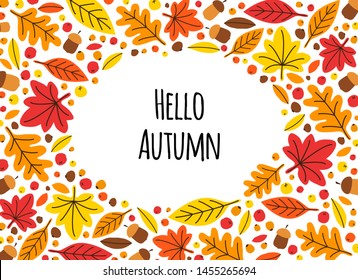 Cute eye catching bright botanical Autumn Leaves background in traditional colors can be used for shopping sale or promo poster and frame leaflet or web banner