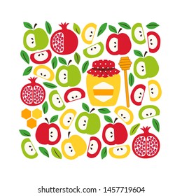 Cute eye catching greeting banner background with symbols of Jewish New Year holiday Rosh Hashanah, Shana Tova