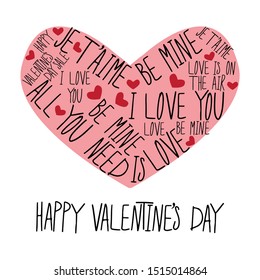 Cute eye catching retro primitive Valentines Day card background, vector illustration in flat design style