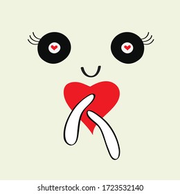 cute eye  and face  with hug  of  red heart  doodle style  design for   art and print  , " love and take care "  concept  vector eps.10