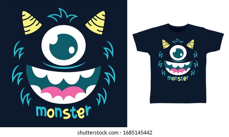 Cute eye monster face design vector illustration ready for print on t-shirt, apparel, poster and other uses