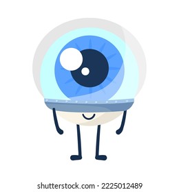 Personaje de béisbol ocular lindo en ilustración de dibujos animados con casco astronauta. Ojo feliz o órgano humano con espacio aislado sobre fondo blanco. Concepto de Eyesight