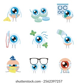 Cute Eyeball Character Cartoon set.