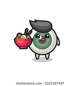 cute eyeball character eating noodles , cute style design for t shirt, sticker, logo element