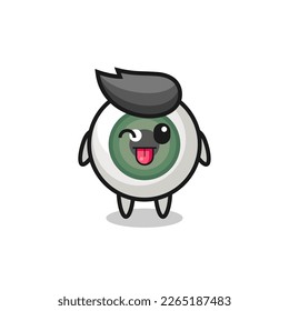cute eyeball character in sweet expression while sticking out her tongue , cute style design for t shirt, sticker, logo element