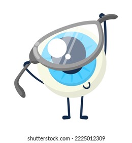 Cute eyeball character wearing eyeglasses cartoon illustration. Happy eye or human organ with glasses isolated on white background. Eyesight concept