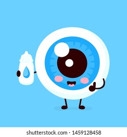 Cute eyeball with eye drops character. Vector flat cartoon character illustration icon design. Isolated on white background 