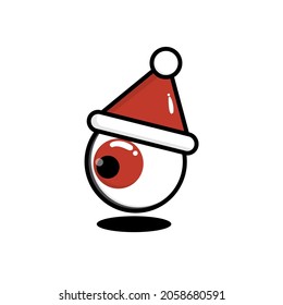 Cute eyeball mascot wearing christmas hat. Vector illustration.