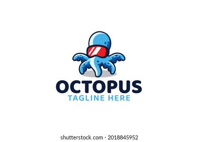 a cute and eyecatching octopus logo with an octopus image using vr glasses