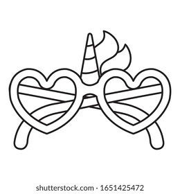 cute eyeglasses with hearts shape and unicorn decoration vector illustration design