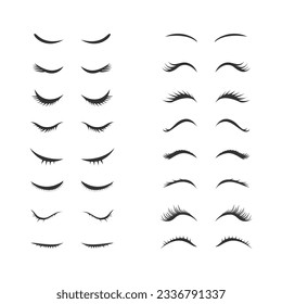 Cute Eyelashes Black Thin Line Icon Set Woman Closed Eyes. Vector illustration of Girly Eyelash Silhouette