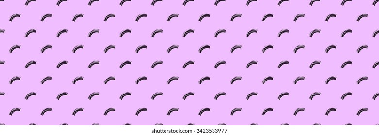 Cute eyelashes vector seamless pattern. Pink wallpaper with closed eyes. Cartoon lashes repeated background for girly designs and beauty and fashion, textile and fabric prints. Makeup banner.