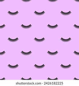 Cute eyelashes vector seamless pattern. Pink wallpaper with closed eyes. Cartoon lashes repeated background for girly designs and beauty and fashion, textile and fabric prints. Makeup cover.