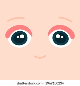 cute eyes and mouth. Vector cartoon man face isolated on white background.