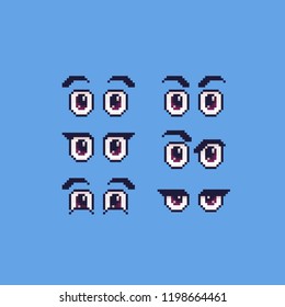 Cute eyes set. Pixel art style