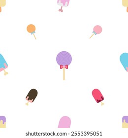 Cute fabric pattern for children, ice cream, bright, vector, background, pattern