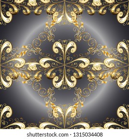 Cute fabric pattern. Flat doodles. Elements yellow, gray and beige on colors. Vector illustration. Seamless Print. Design.