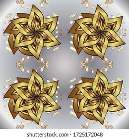 Cute fabric pattern. Flat doodles. Elements yellow and gray on colors. Design. Vector illustration. Seamless Print.