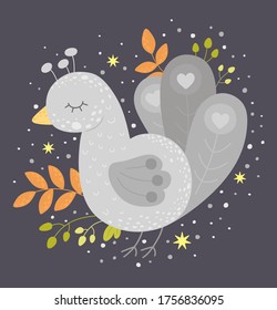 Cute fabulous bird in the Scandinavian style. Vector illustration, great for prints, paintings, invitations, decor.