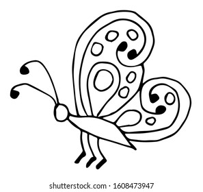 Cute fabulous butterfly with outlined for coloring book isolated on a white background. Vector illustration of hand drawn black and white butterflies.	