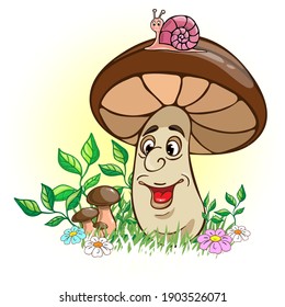 Cute fabulous funny mushroom. Vector drawing.