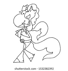 Cute fabulous unicorn with outlined for coloring book isolated on a white background. Unicorns dad carries the baby on his shoulders. Father's day.