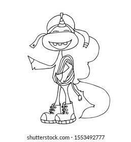 Cute fabulous unicorn with outlined for coloring book isolated on a white background. Unicorns in a helmet and with a rope. Learning professions - builder.