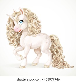 Cute fabulous white unicorn with golden mane 