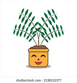 Cute face of abstract plant pot. Vector illustration