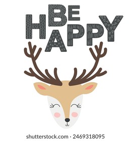 Cute face of an animal with lettering. Scandinavian style and pastel palette. baby posters, cards, clothes, childrens rooms