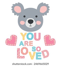 Cute face of an animal with lettering. Scandinavian style and pastel palette. baby posters, cards, clothes, childrens rooms