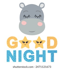 Cute face of an animal with lettering. Scandinavian style and pastel palette. baby posters, cards, clothes, childrens rooms