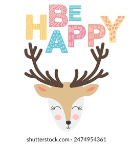Cute face of an animal with lettering. Scandinavian style and pastel palette. baby posters, cards, clothes, childrens rooms