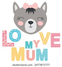 Cute face of an animal with lettering. Scandinavian style and pastel palette. baby posters, cards, clothes, childrens rooms